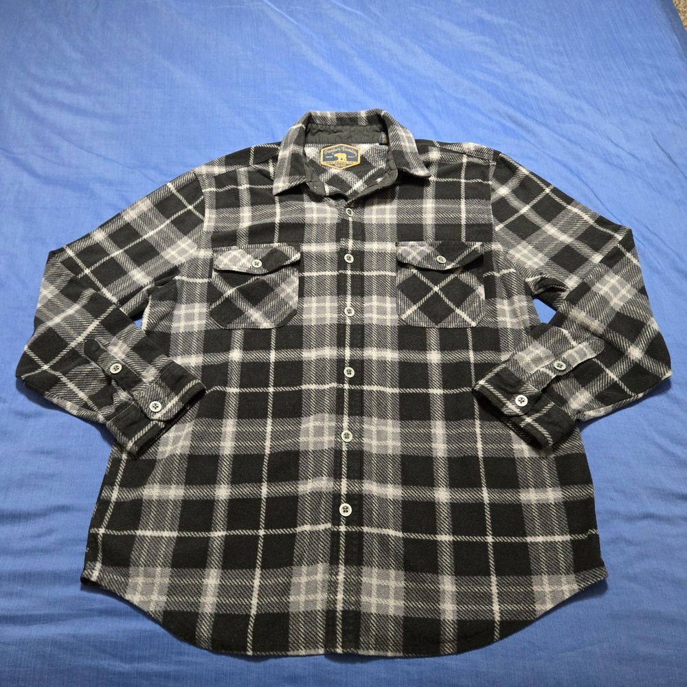 Freedom‎ Foundry Fleece Shirt Mens XL Black Grey Plaid Excellent Button Up